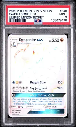 2019 POKEMON SUN & MOON UNIFIED MINDS SECRET #248 FULL ART/DRAGONITE GX PSA 9 - Image 1