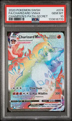 2020 POKEMON SWORD & SHIELD CHAMP'S PATH SECRET FULL ART/CHARIZARD VMAX PSA 10 - Image 1