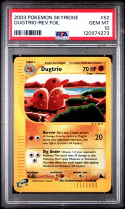 2003 POKEMON SKYRIDGE #52 DUGTRIO-REVERSE FOIL PSA 10 - Image 1