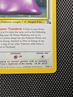 Ditto Holofoil Card 3/62 Base Fossil Set Card RARE Pokemon 1999 - Image 5