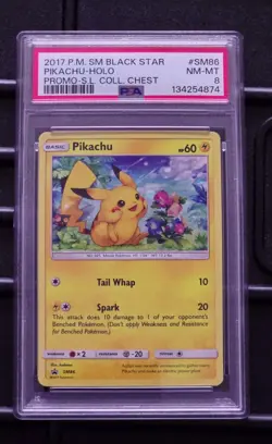 2017 Pokemon Black Star #SM86 Pikachu-Holo Promo-S.L. Collector Chest PSA 8 - Image 1