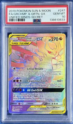 2019 POKEMON SUN & MOON UNIFIED MINDS FULL ART/GARCHOMP & GIRATINA GX PSA 10! - Image 1