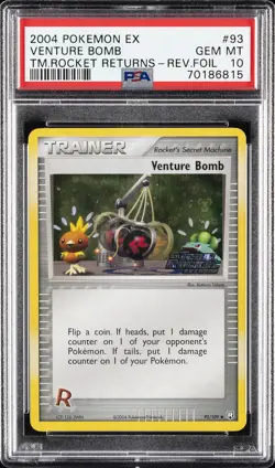 2004 POKEMON EX TEAM ROCKET RETURNS #93 VENTURE BOMB-REVERSE FOIL PSA 10 - Image 1