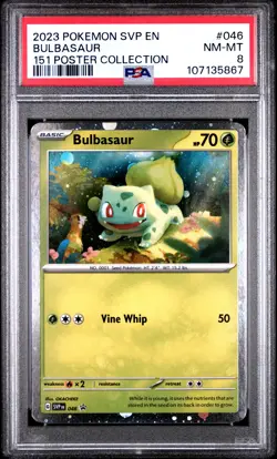 2023 POKEMON SVP EN-SV BLACK STAR PROMO 151 POSTER COLL #046 BULBASAUR PSA 8 - Image 1