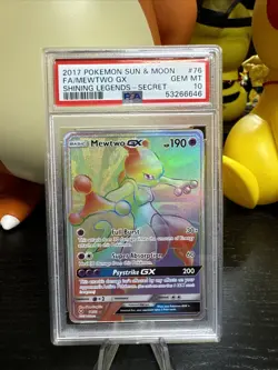 2017 Pokemon Sun & Moon Shining Legends Hyper Rare Mewtwo GX #76 PSA 10 GEM - Image 1