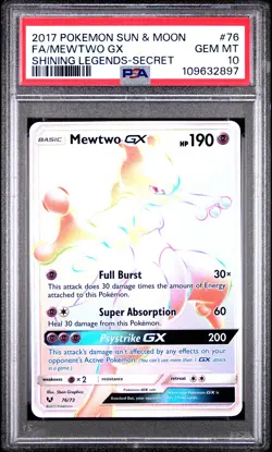 2017 POKEMON SUN & MOON SHINING LEGENDS SECRET #76 FULL ART/MEWTWO GX PSA 10 - Image 1