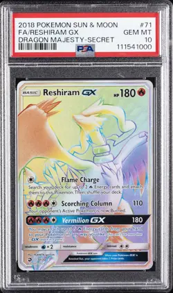 2018 POKEMON SUN & MOON DRAGON MAJESTY SECRET #71 FULL ART/RESHIRAM GX PSA 10 - Image 1