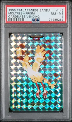 Moltres Prism 146 Bandai Carddass Vending Pokemon Japanese PSA 8 - Image 1