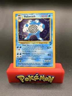 SWIRL Poliwrath 15/130 Holo Rare WotC Card Pokemon Base Set 2 LP QC6 - Image 1