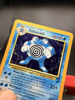 SWIRL Poliwrath 15/130 Holo Rare WotC Card Pokemon Base Set 2 LP QC6 - Image 2