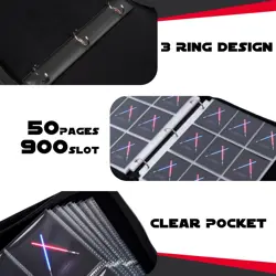 9 Pocket Trading Card Binder, PU Leather Storage Zip Album with 900 Slots Cle... - Image 5