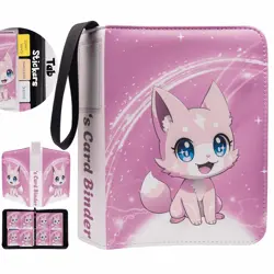 Cute Pink Trading Card Binder 4 Pocket for Girls Gifts - Includes Name Tag & ... - Image 1