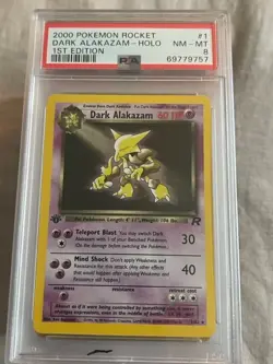 2000 Pokemon Team Rocket Holo Rare Dark Alakazam First Edition 1/82 PSA 8 - Image 1