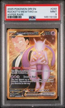 2025 POKEMON EN DESTINED RIVALS HYPER RARE #240 TEAM ROCKET'S MEWTWO EX PSA 9 - Image 1