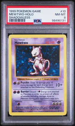 1999 POKEMON BASE SET SHADOWLESS #10 MEWTWO-HOLO PSA 8 - Image 1