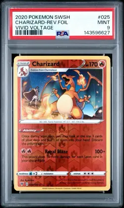 2020 POKEMON SWORD & SHIELD VIVID VOLTAGE #025 CHARIZARD-REVERSE FOIL PSA 9 - Image 1