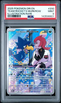 2025 POKEMON DESTINED RIVALS ILLUSTRATION RARE #200 TEAM ROCKET'S MURKROW PSA 9 - Image 1