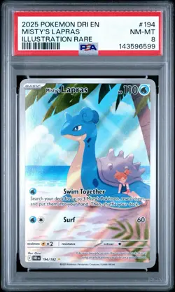 2025 POKEMON DRI EN-DESTINED RIVALS ILLUSTRATION RARE #194 MISTY'S LAPRAS PSA 8 - Image 1