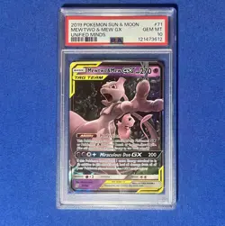 2019 POKEMON SUN & MOON UNIFIED MINDS #71 MEWTWO & MEW GX PSA 10 - Image 1