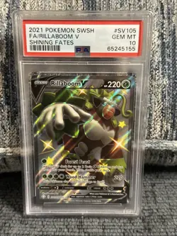 2021 Pokemon SWSH Shining Fates #SV105 Full Art Rillaboom V PSA 10 Gem Mint - Image 1