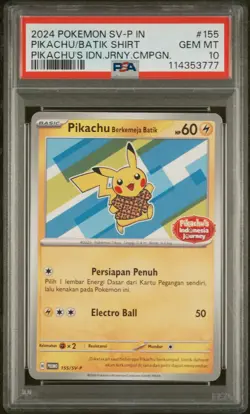 2024 POKEMON INDONESIAN SV-P PROMO #155 PIKACHU IN BATIK SHIRT PSA 10 - Image 1