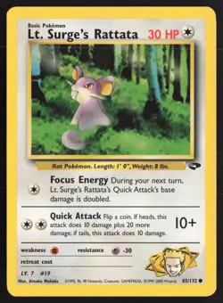 Pokemon TCG | Lt. Surge's Rattata 85/132 | Common | Gym Challenge | LP - Image 2