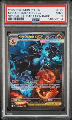 2025 POKEMON PFL EN-PHANTASMAL FLAMES #125 MEGA CHARIZARD X EX PSA 9 - Image 1