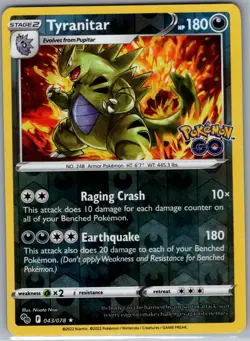 Tyranitar 043/078 Reverse Holo Pokemon GO - Pokemon Card - NM - Image 1