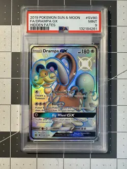 2019 Pokemon Sun & Moon Hidden Fates Shiny F.A. Drampa GX #SV80 PSA 9 - Image 1