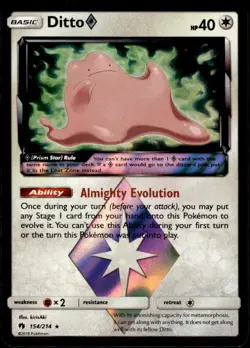 Pokemon TCG SM - Lost Thunder #154/214 Ditto Prism Star NM - Image 1