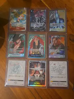 9x English and Japanese One Piece TCG mixed lot leaders, alt art, SR and promo - Image 1