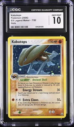 CGC 10 GEM MINT Kabutops 2006 EX Legend Maker 7/92 Holo Pokemon Card - Image 1