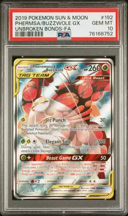 2019 Pokemon Sun & Moon Pheromosa & Buzzwole GX Tag Team # 192 PSA 10 - Image 1