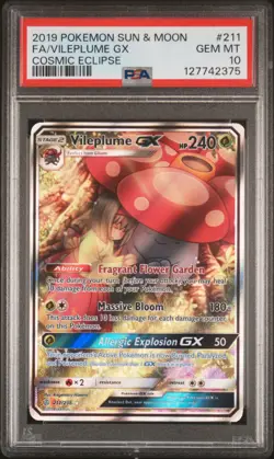 2019 POKEMON SUN & MOON COSMIC ECLIPSE #211 FULL ART/VILEPLUME GX PSA 10 - Image 1