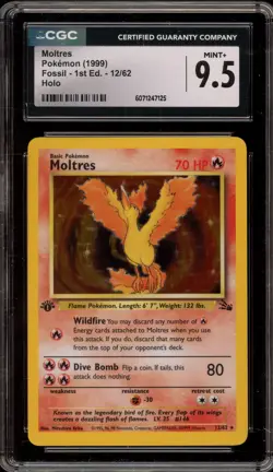 Pokemon Moltres Fossil 1st Edition Holo Rare #12 CGC 9.5 - Image 1