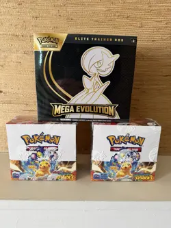 Pokemon TCG Surging Sparks 2x Booster Box & Mega Evolution ETB Sealed Lot - Image 1