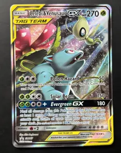 Pokemon Celebi & Venusaur GX SM167 TAG TEAM Promo Full Art Holo Basic Card - Image 1