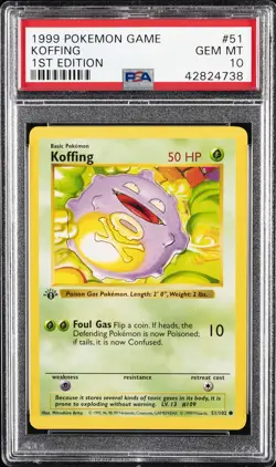 1999 POKEMON BASE SET 1ST EDITION #51 KOFFING PSA 10 - Image 1