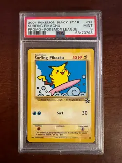 Pokemon League Black Star Surfing Pikachu Promo #28 PSA9 Cert # 68473798 - Image 2