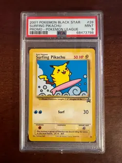 Pokemon League Black Star Surfing Pikachu Promo #28 PSA9 Cert # 68473798 - Image 3