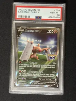 2022 POKEMON GO #074 FULL ART/CONKELDURR V PSA 10 GEM - Image 1