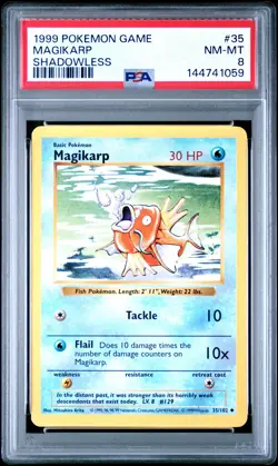 1999 POKEMON BASE SET SHADOWLESS #35 MAGIKARP PSA 8 - Image 1