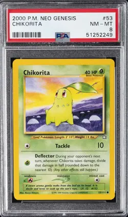 2000 POKEMON NEO GENESIS #53 CHIKORITA PSA 8 - Image 1