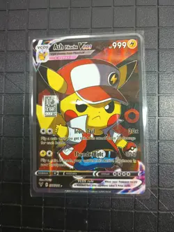 Pikachu Dressed As Ash Ketchum Pokemon Holo GX VMAX w/ 1 Grain Silver - Image 1
