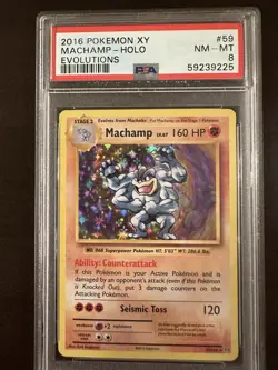 Pokemon Evolutions Machamp Holo Rare 59/108 PSA 8 2016 English TCG Card - Image 1