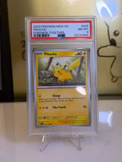 2023 Pokemon Pikachu #025 PSA 8 NM-MT Pokemon Together STAMP Promo - Image 1