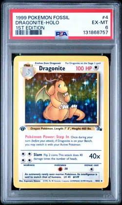 1999 POKEMON FOSSIL 1ST ED #4 DRAGONITE-HOLO PSA 6 - Image 1