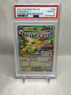 Pokemon TCG Leafeon ex 006/131 Prismatic Evolutions Surprise Box Stamped PSA 10 - Image 1