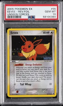 2005 POKEMON EX UNSEEN FORCES #55 EEVEE-REVERSE FOIL PSA 10 - Image 1