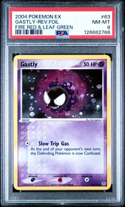 2004 POKEMON EX FIRE RED & LEAF GREEN 63 GASTLY-REVERSE FOIL PSA 8 - Image 1